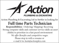  Action Plumbing & Excavating Ltd in Stettler in looking for Full time Parts Technician 